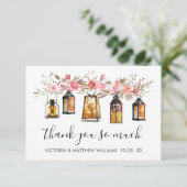 Rustige Waterverf Floral Lantern Wedding Bedankt (Staand voorkant)