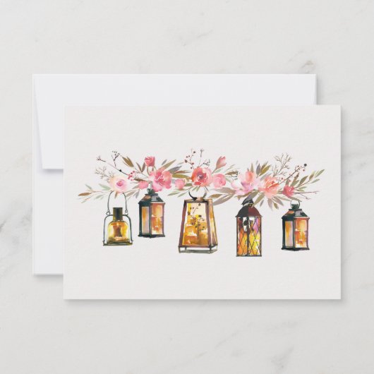 Rustige Waterverf Floral Lantern Wedding Bedankt (Achterkant)