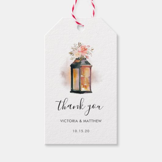 Rustige Waterverf Floral Lantern Wedding Bedankt Cadeaulabel (Voorkant)