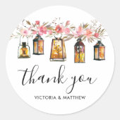 Rustige Waterverf Floral Lantern Wedding Bedankt Ronde Sticker (Voorkant)