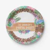 Rustige Waterverf Floral met Happy Easter Papieren Bordje (Voorkant)