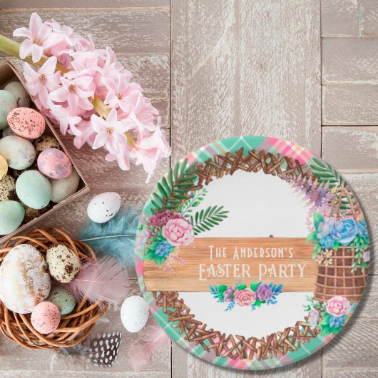 Rustige Waterverf Floral met Happy Easter Papieren Bordje