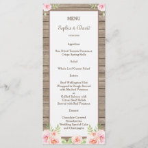 Rustige Waterverf Floral Old Wood Wedding Menu