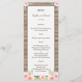 Rustige Waterverf Floral Old Wood Wedding Menu
