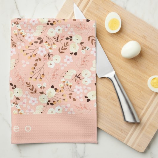 Rustige Waterverf Floral Pattern, gepersonaliseerd Theedoek (Quarter Fold)