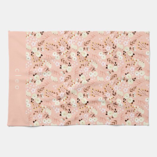 Rustige Waterverf Floral Pattern, gepersonaliseerd Theedoek (Horizontaal)