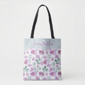 Rustige Waterverf Floral Pattern Monogram Tote Bag (Voorkant)