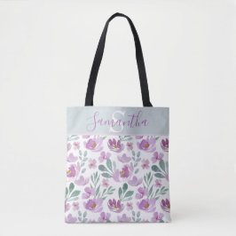 Rustige Waterverf Floral Pattern Monogram Tote Bag