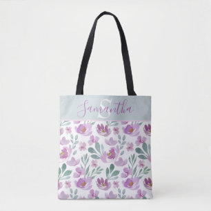Rustige Waterverf Floral Pattern Monogram Tote Bag