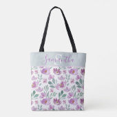 Rustige Waterverf Floral Pattern Monogram Tote Bag (Achterkant)