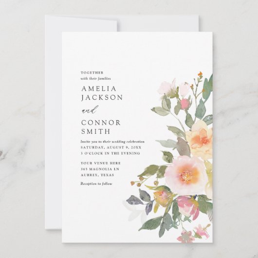 Rustige Waterverf Floral Spring Wedding Kaart (Voorkant)