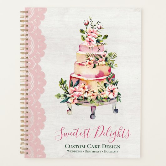 Rustige Waterverf Floral Wedding Cake Bakery Planner (Voorkant)