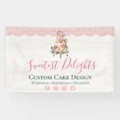 Rustige Waterverf Floral Wedding Cake Bakery Spandoek (Horizontaal)