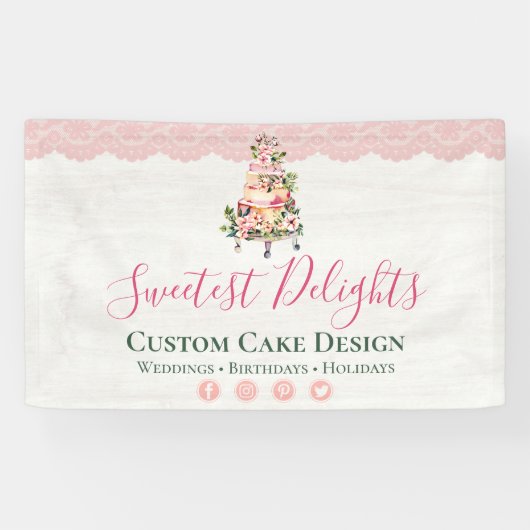 Rustige Waterverf Floral Wedding Cake Bakery Spandoek (Horizontaal)