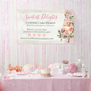 Rustige Waterverf Floral Wedding Cake Bakery Spandoek