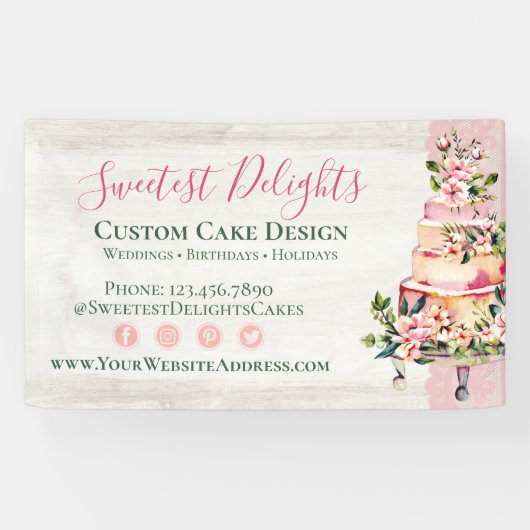 Rustige Waterverf Floral Wedding Cake Bakery Spandoek (Horizontaal)