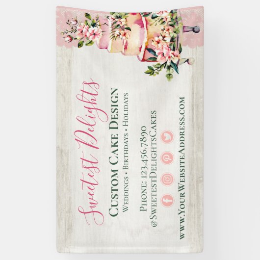 Rustige Waterverf Floral Wedding Cake Bakery Spandoek (Verticaal)