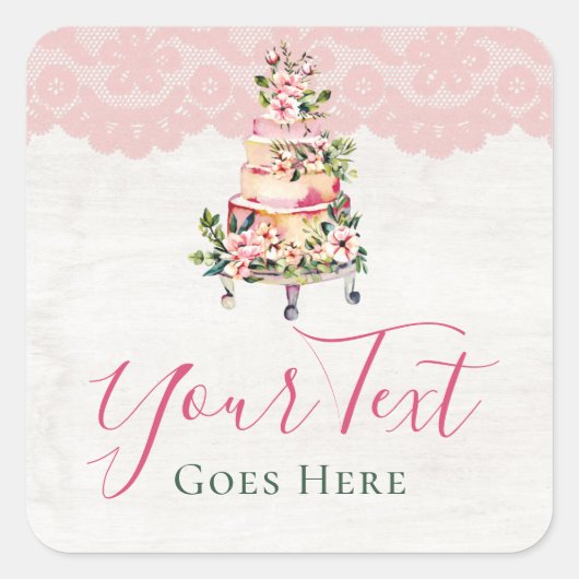 Rustige Waterverf Floral Wedding Cake Bakery Vierkante Sticker (Voorkant)
