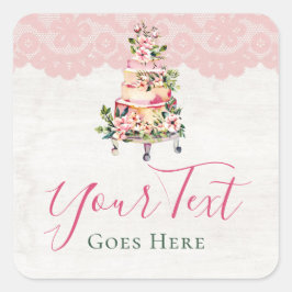 Rustige Waterverf Floral Wedding Cake Bakery Vierkante Sticker