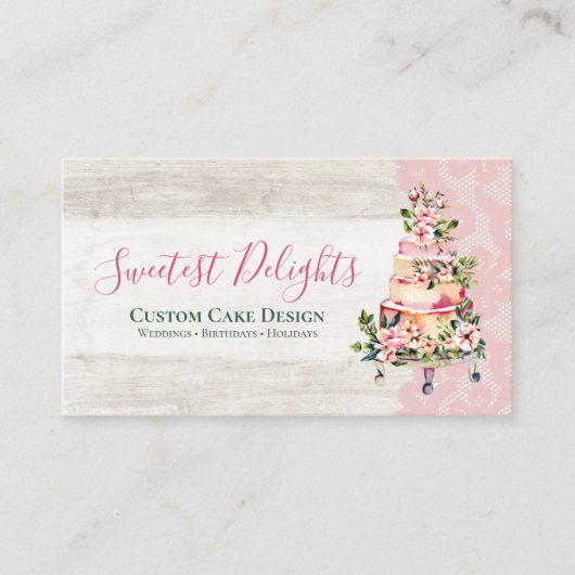 Rustige Waterverf Floral Wedding Cake Bakery Visitekaartje (Voorkant)