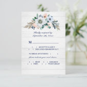 Rustige Waterverf Floral Wedding Navy Meal Choice RSVP Kaartje (Staand voorkant)