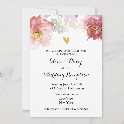 Rustige Waterverf Floral Wedding Reception Kaart (Voorkant)