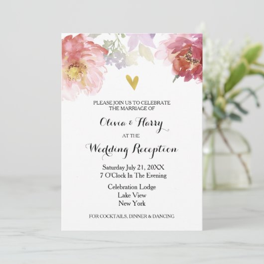 Rustige Waterverf Floral Wedding Reception Kaart (Staand voorkant)