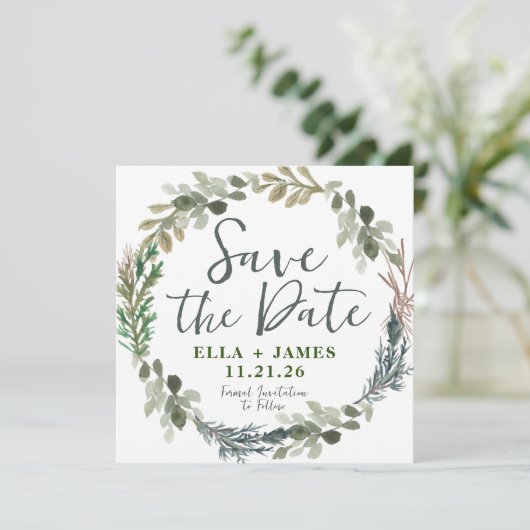 Rustige Waterverf Floral Wedding Save the Date Kaart (Staand voorkant)