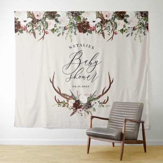 Rustige waterverf florale baby shower elegant wandkleed (In Situ (horizontaal))