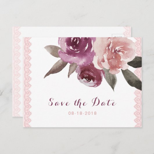 Rustige waterverf florale plaats behalve de datum aankondigingskaart (Voorkant / Achterkant)