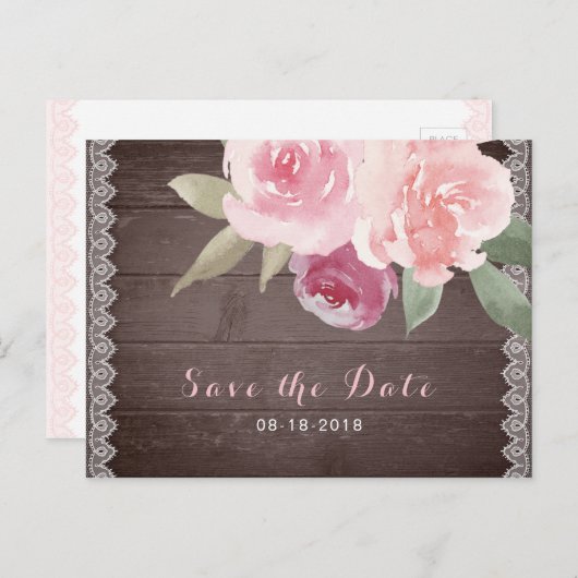 Rustige waterverf florale plaats behalve de datum aankondigingskaart (Voorkant / Achterkant)