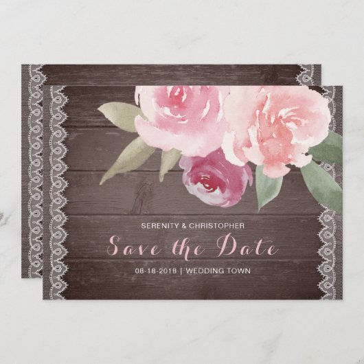 Rustige waterverf florale plaats behalve de datum save the date (Voorkant / Achterkant)