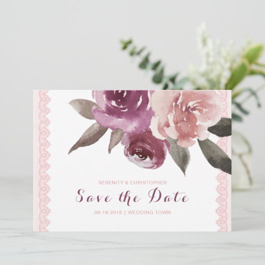 Rustige waterverf florale plaats behalve de datum save the date (Staand voorkant)