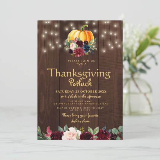 Rustige waterverf florale Thanksgiving potluck Kaart (Staand voorkant)