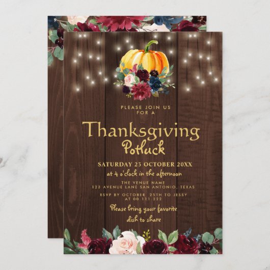 Rustige waterverf florale Thanksgiving potluck Kaart (Voorkant / Achterkant)