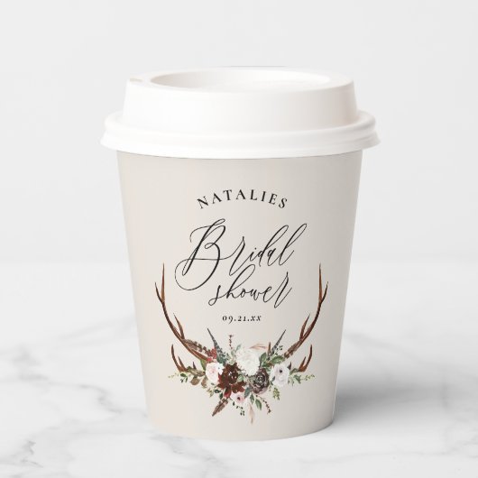 Rustige waterverf florale vrijgezellenfeest papieren bekers (Achterkant)