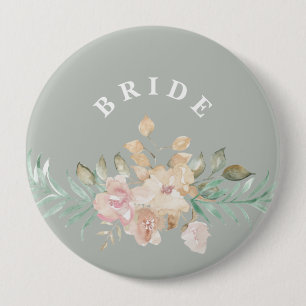 Rustige Waterverf Florals op Sage Green Bride Ronde Button 4,0 Cm