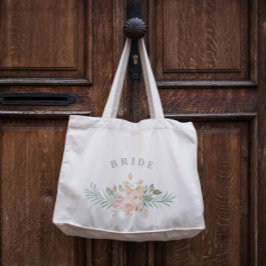 Rustige Waterverf Florals op Sage Green Bride Tote Bag