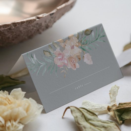 Rustige Waterverf Florals op Sage Green Escort Plaatskaartje
