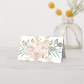 Rustige Waterverf Florals op Sage Green Escort Plaatskaartje (Achterkant)