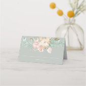 Rustige Waterverf Florals op Sage Green Escort Plaatskaartje (Voorkant)