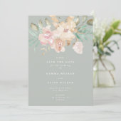 Rustige Waterverf Florals op Sage Green Foto Save The Date (Staand voorkant)