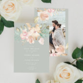 Rustige Waterverf Florals op Sage Green Foto Save The Date