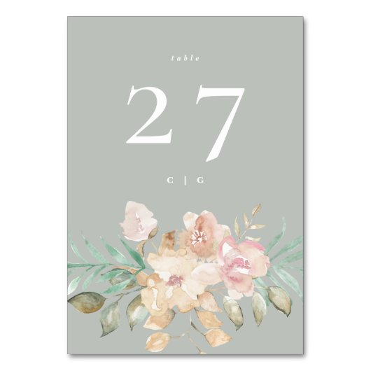 Rustige Waterverf Florals op Sage Green Wedding Kaart (Voorkant)