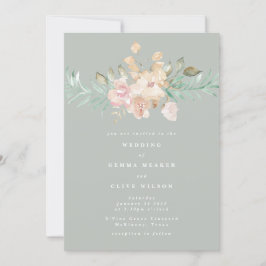 Rustige Waterverf Florals op Sage Green Wedding Kaart
