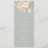 Rustige Waterverf Florals op Sage Green Wedding Programmakaart (Voorkant)