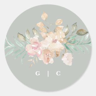 Rustige Waterverf Florals op Sage Green Wedding Ronde Sticker