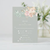 Rustige Waterverf Florals op Sage Green Wedding RSVP Kaartje (Staand voorkant)