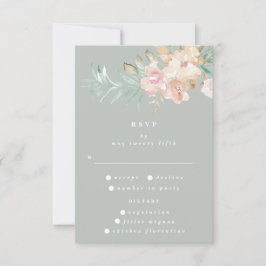 Rustige Waterverf Florals op Sage Green Wedding RSVP Kaartje