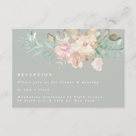 Rustige Waterverf Florals Sage Green Reception Informatiekaartje